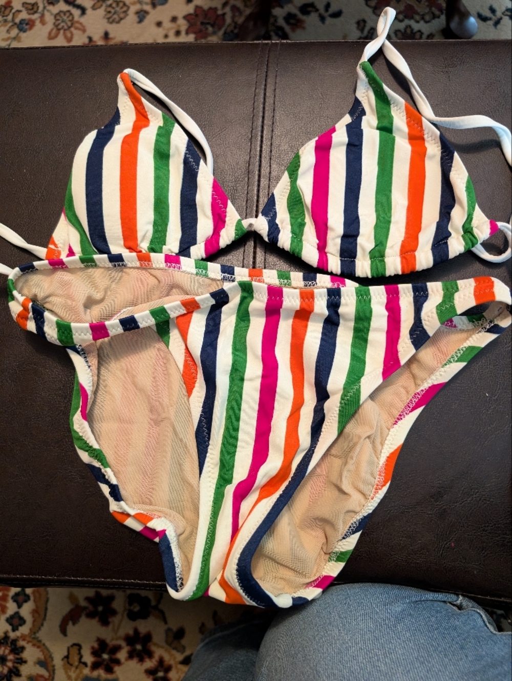 Juniors Striped Two-Piece Swim Set in Multi-Colored Stripes